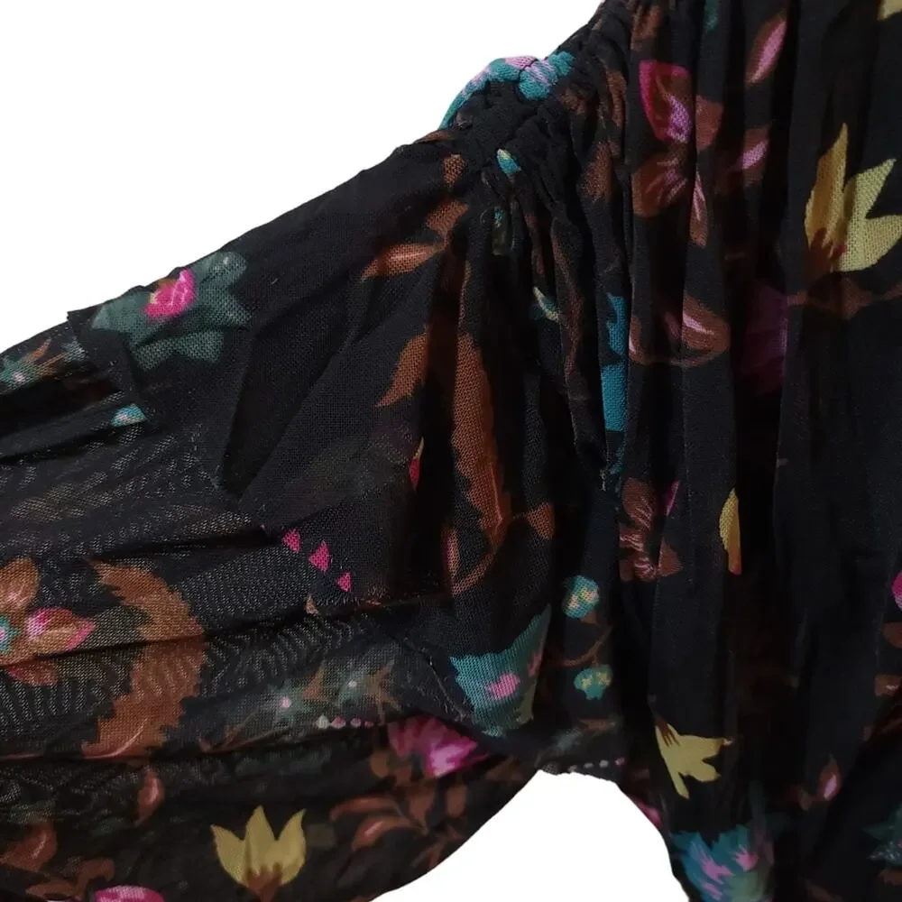 Free People Wildflower Honey Top In Black Long Sleeve Size Small